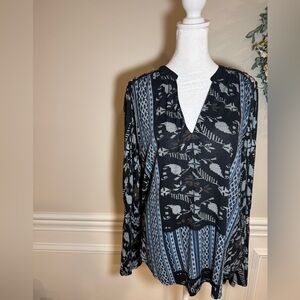 Lucky brand Top women’s Medium Boho Long Pheasant Top Black